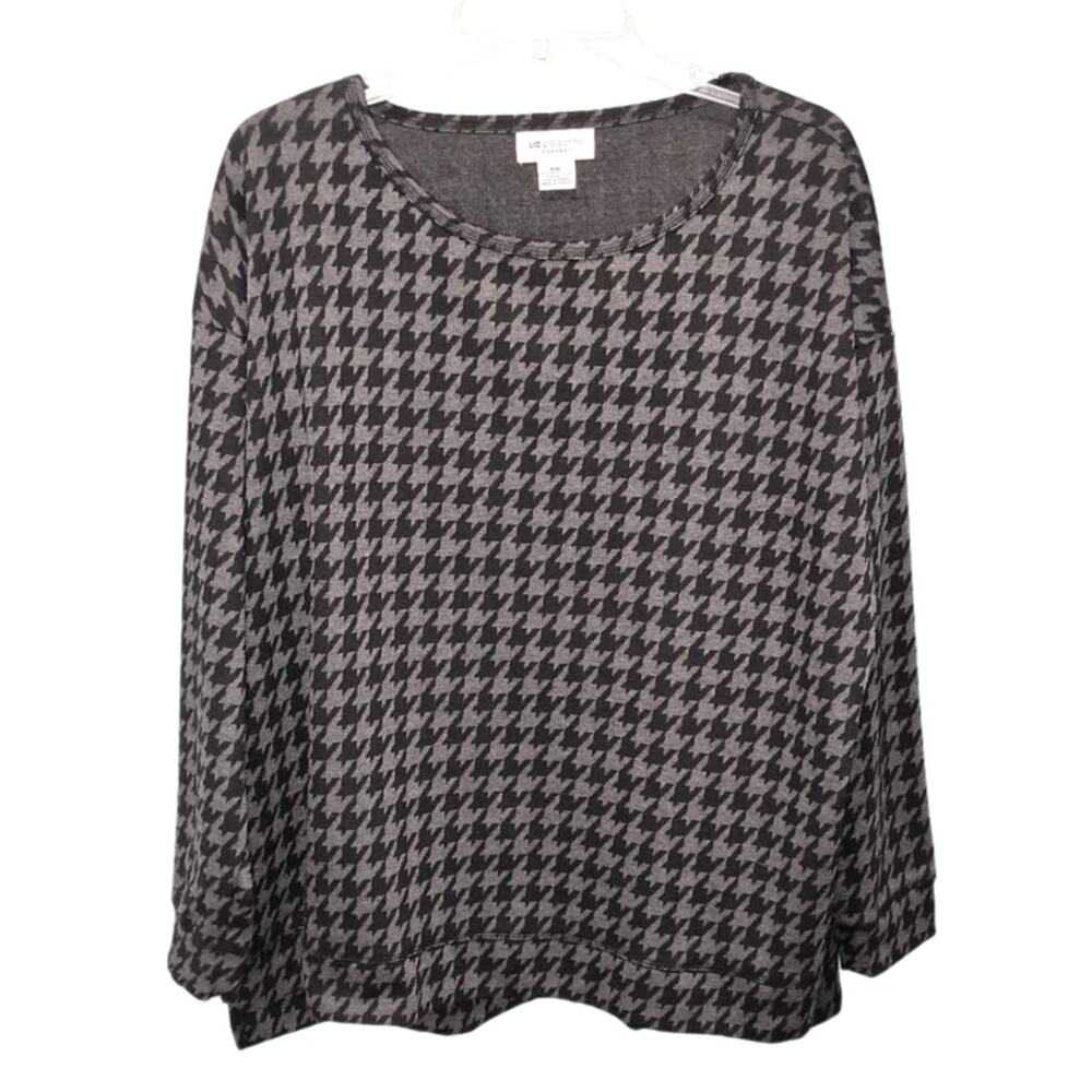 Liz Claiborne Weekend Top Women's Sz XXL Long Sleeve Gray Black Check Pullover